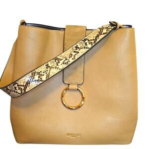 Luella Grey London Grace Molten Ring Hobo Bag Tan Vegan Leather Snakeskin Strap